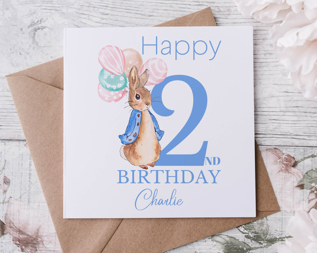 Personalised Blue Peter Rabbit 2nd Birthday Card Boy/Girl Pink or Blue 1st, 2nd, 3rd, 4th, 5th