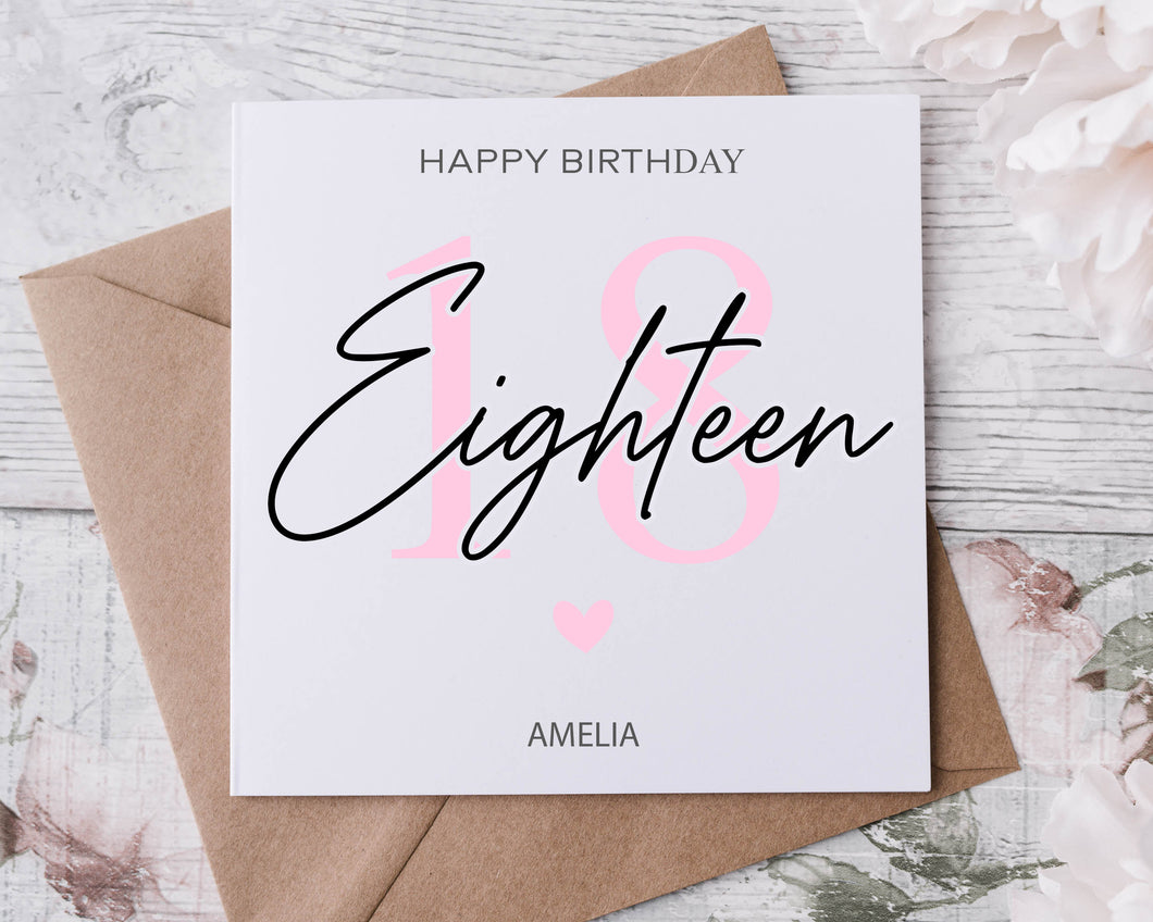 Personalised 18th Birthday Card,  Age & Name Birthday Card  Pink, Blue or Purple 16th, 18th, 21st, 30th, 40th, 50th, 60th 70th