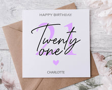 Load image into Gallery viewer, Personalised 70th Birthday Card,  Age &amp; Name Birthday Card  Pink, Blue or Purple 16th, 18th, 21st, 30th, 40th, 50th, 60th 70th
