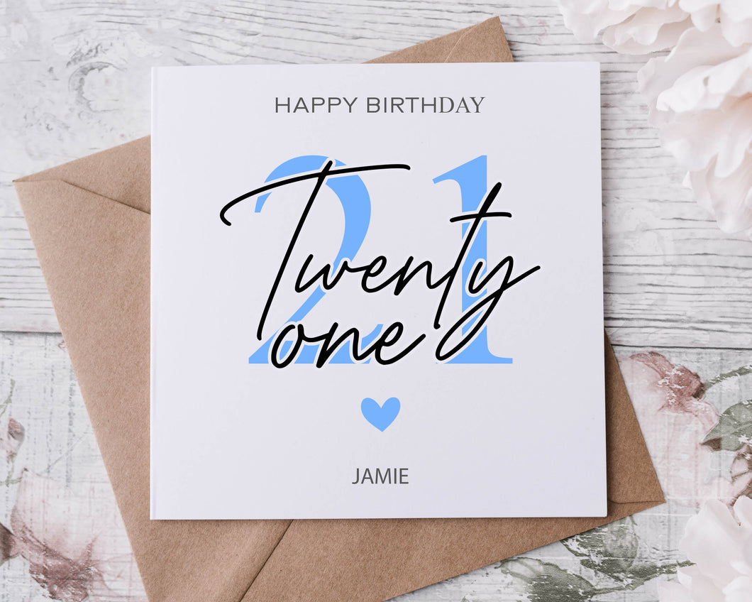 Personalised 21st Birthday Card,  Age & Name Birthday Card  Pink, Blue or Purple 16th, 18th, 21st, 30th, 40th, 50th, 60th 70th