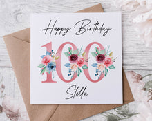 Load image into Gallery viewer, Personalised 80th Birthday Card Floral Design, Age &amp; Name Birthday Card for Her 40th, 50th 70th, 60th, 90th, 100th
