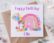 Load image into Gallery viewer, Personalised Pink Unicorn 5th Birthday Card Boy/Girl 1st, 2nd, 3rd, 4th, 5th, 6th 7th, 8th, 9th, 10th
