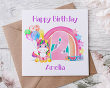 Load image into Gallery viewer, Personalised Pink Unicorn 2nd Birthday Card Boy/Girl 1st, 2nd, 3rd, 4th, 5th, 6th 7th, 8th, 9th, 10th
