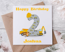 Load image into Gallery viewer, Personalised Digger 3rd Birthday Card Boys Builder Milestone Borthday 1st, 2nd, 3rd, 4th, 5th, 6th 7th, 8th, 9th, 10th
