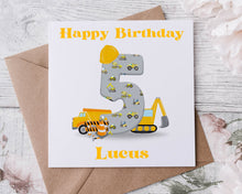 Load image into Gallery viewer, Personalised Digger 1st Birthday Card Boys Builder Milestone Borthday 1st, 2nd, 3rd, 4th, 5th, 6th 7th, 8th, 9th, 10th
