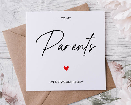 To My Parents On My Wedding Day Card, Thank You Card For Mother in Law, Bridesmaid, Flower Girl, Brother