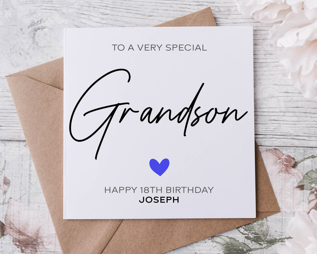 Personalised Grandson Birthday Card, Special Relative, Happy Birthday, Age Card For Him 16th, 21st, 30th, 40th,50th, Any Age & Name