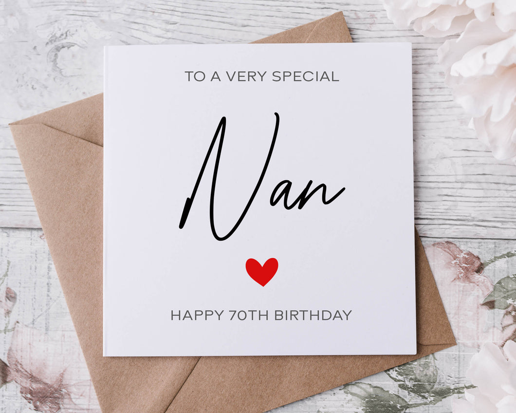 Personalised Nan Birthday Card, Special Grandma, Nannie, Nanny Happy Birthday, Age Card For Her, 50th, 60th, 70th, 80th, 90th