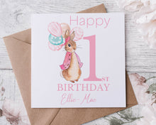Load image into Gallery viewer, Personalised Blue Peter Rabbit 2nd Birthday Card Boy/Girl Pink or Blue 1st, 2nd, 3rd, 4th, 5th
