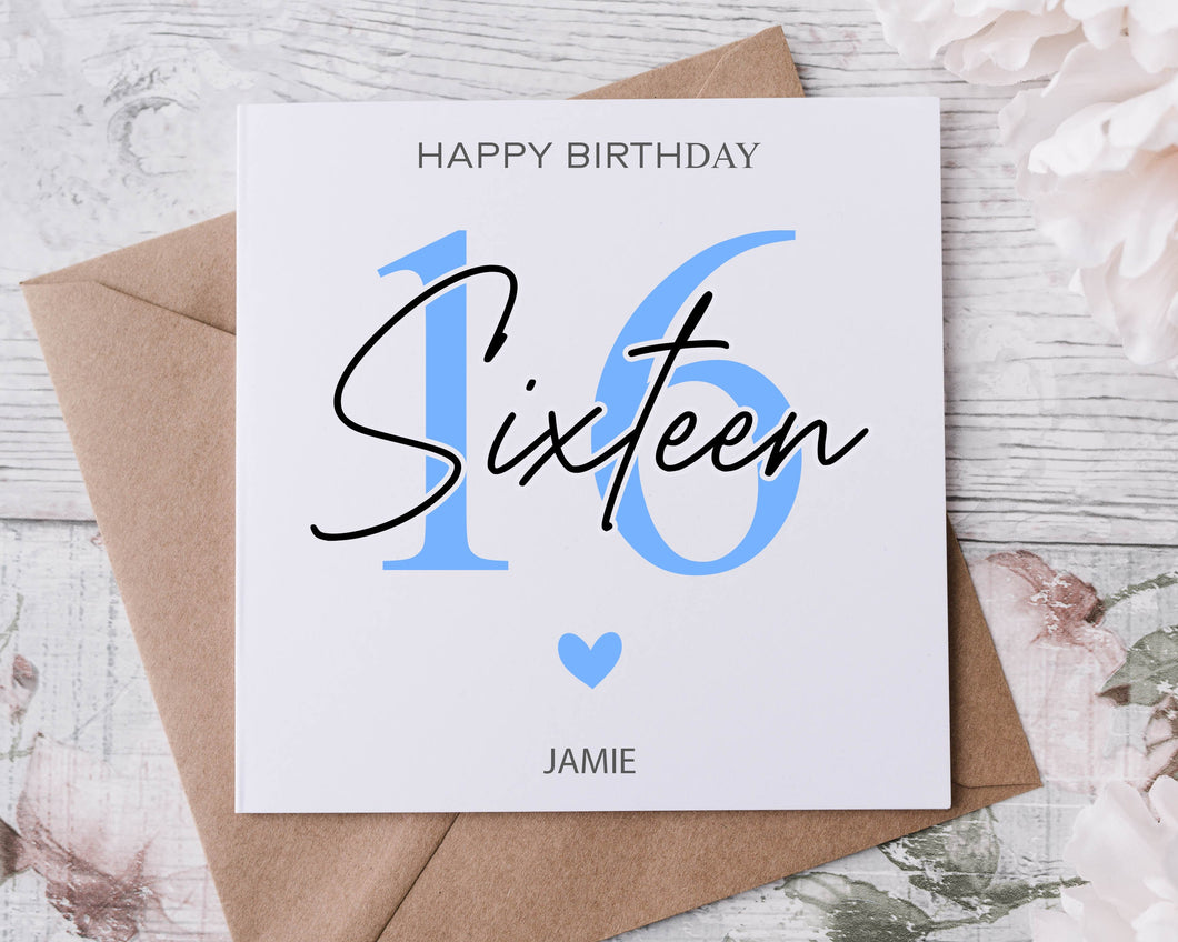 Personalised 16th Birthday Card,  Age & Name Birthday Card  Pink, Blue or Purple 16th, 18th, 21st, 30th, 40th, 50th, 60th 70th