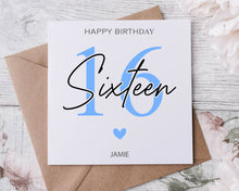 Load image into Gallery viewer, Personalised 30th Birthday Card,  Age &amp; Name Birthday Card  Pink, Blue or Purple 16th, 18th, 21st, 30th, 40th, 50th, 60th 70th
