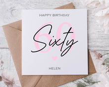 Load image into Gallery viewer, Personalised 18th Birthday Card,  Age &amp; Name Birthday Card  Pink, Blue or Purple 16th, 18th, 21st, 30th, 40th, 50th, 60th 70th
