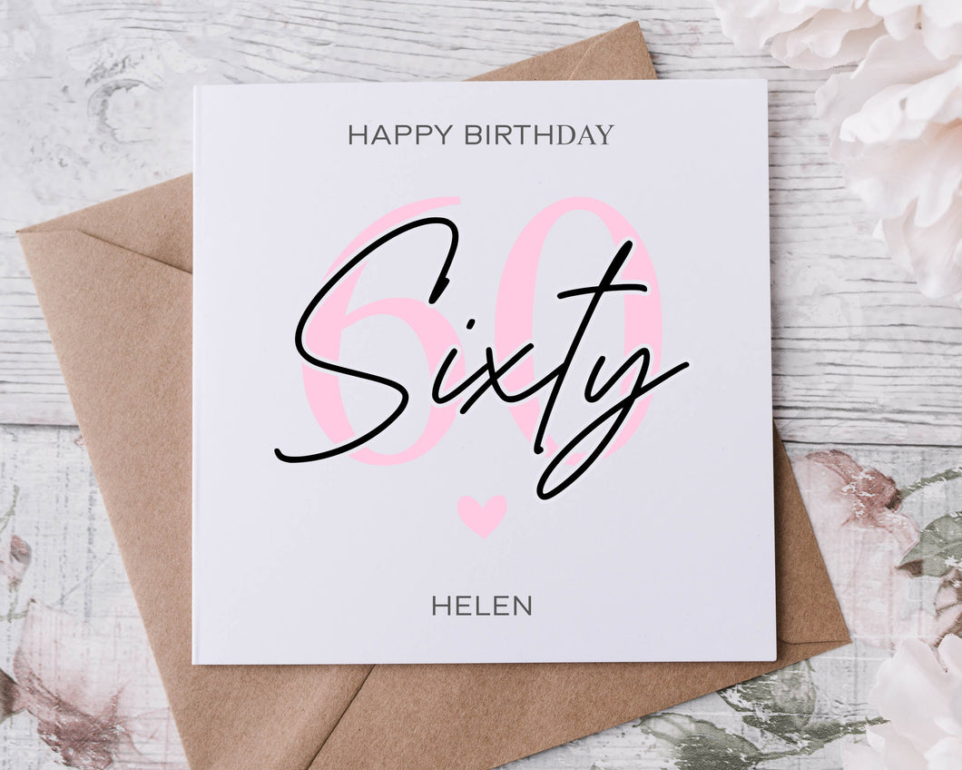Personalised 60th Birthday Card,  Age & Name Birthday Card  Pink, Blue or Purple 16th, 18th, 21st, 30th, 40th, 50th, 60th 70th