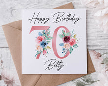 Load image into Gallery viewer, Personalised 50th Birthday Card Floral Design,  Age &amp; Name Birthday Card for Her 40th, 60th 70th, 80th, 90th, 100th
