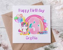 Load image into Gallery viewer, Personalised Pink Unicorn 4th Birthday Card Boy/Girl 1st, 2nd, 3rd, 4th, 5th, 6th 7th, 8th, 9th, 10th
