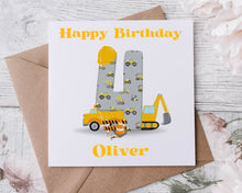 Load image into Gallery viewer, Personalised Digger 1st Birthday Card Boys Builder Milestone Borthday 1st, 2nd, 3rd, 4th, 5th, 6th 7th, 8th, 9th, 10th
