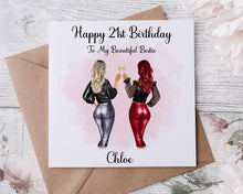 Load image into Gallery viewer, Personalised Bestie 21st Birthday Card, You Choose Hair Style 20 to Choose From, Age and Name Card For Her, 18th, 21st, 30th, 40th
