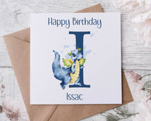 Load image into Gallery viewer, Personalised Blue Dragon Alphabet Birthday Card Boys/Girls Milestone Birthday 1st, 2nd, 3rd, 4th, 5th, 6th 7th, 8th, 9th, 10th
