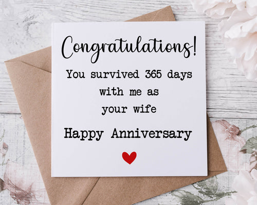 1st Anniversary Card for Husaband/ Wife 365 Days