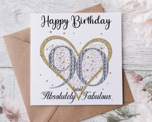 Load image into Gallery viewer, 90th Birthday Card, Heart Design 90 and Absolutely Fabulous 80th Card for Her
