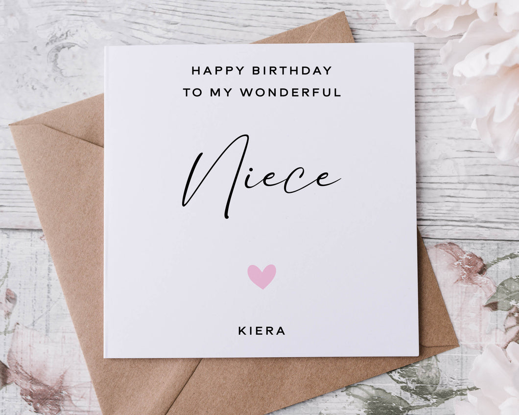Personalised Niece Birthday Card, with Pink Heart Card for Her Special Niece