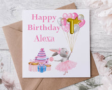 Load image into Gallery viewer, Personalised Ballerina Bunny 2nd Birthday Card Girls Milestone Birthday 1st, 2nd, 3rd, 4th, 5th, 6th

