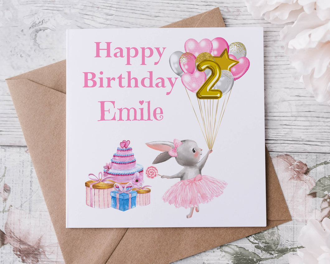 Personalised Ballerina Bunny 2nd Birthday Card Girls Milestone Birthday 1st, 2nd, 3rd, 4th, 5th, 6th