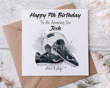 Load image into Gallery viewer, Personalised Best Friend Football Birthday Card Medium or Large card Amazing Grandson, Son, Brother Football Lover Name and Age

