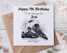 Load image into Gallery viewer, Personalised Grandson Football Birthday Card Medium or Large card Amazing Grandson Football Lover Name and Age
