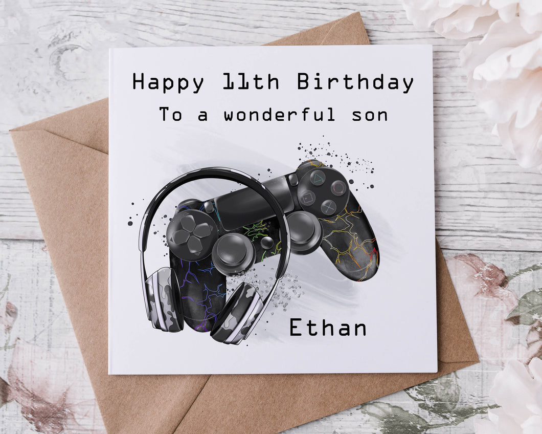 Personalised Son Gamer Birthday Card Medium or Large card Amazing Son Gaming Name and Age