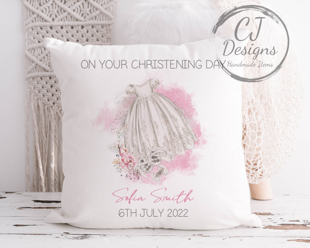Personalised Christening Cushion, Baby Girls Nursery Gift, Home Decor, White Super soft Cushion Cover