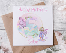 Load image into Gallery viewer, Personalised 4th Birthday Card Fairy Girl 1st, 2nd, 3rd, 4th, 5th, 6th 7th, 8th, 9th
