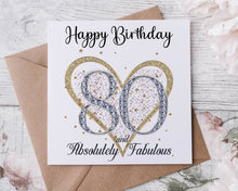 Load image into Gallery viewer, 90th Birthday Card, Heart Design 90 and Absolutely Fabulous 80th Card for Her
