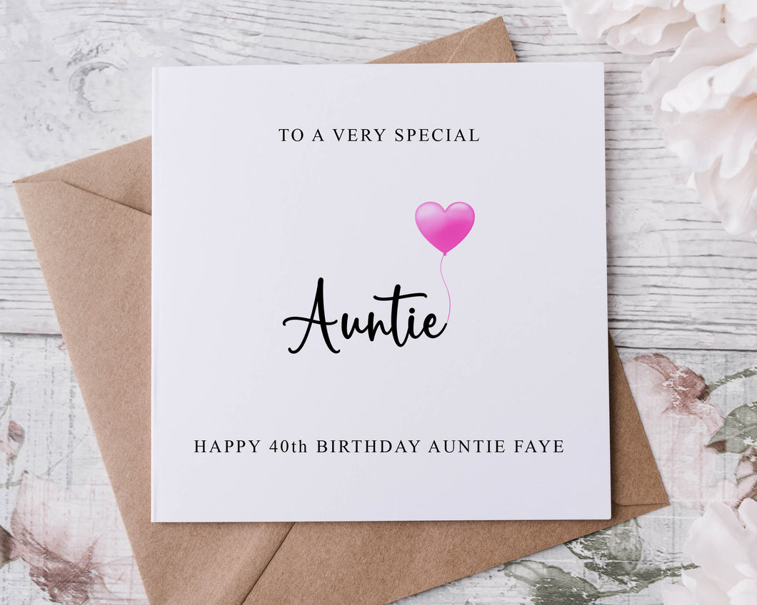 Personalised Auntie Birthday Card, Special Relative, Happy Birthday, Age Card For Her 30th, 40th,50th, 60th, 70th, 80th, Any Age Med Or Lrg