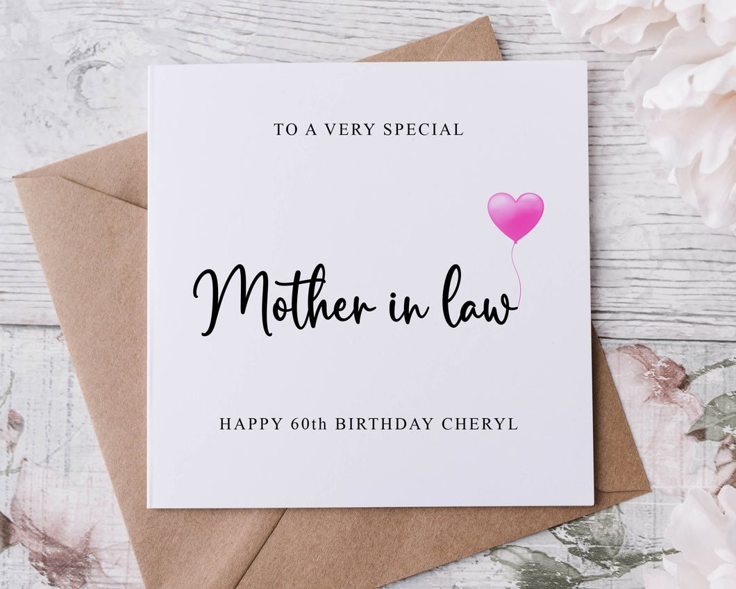 Personalised Mother in Law Birthday Card, Special Relative, Happy Birthday, Age Card For Her 30th, 40th,50th Any Age Med Or Lrg
