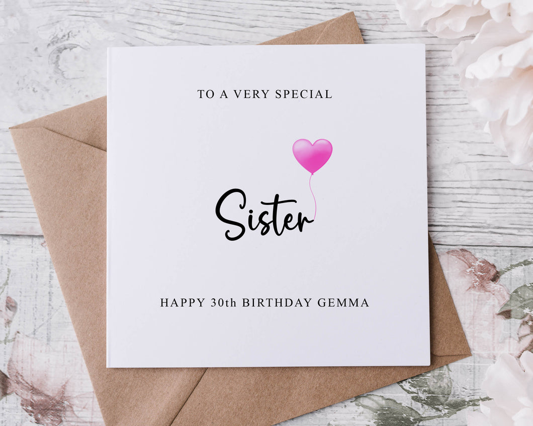 Personalised Sister Birthday Card, Special Relative, Happy Birthday, Age Card For Her 30th, 40th,50th Any Age Med Or Lrg