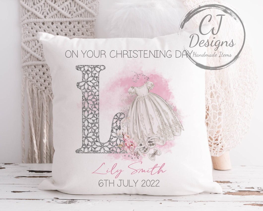 Personalised Initial Girls Christening Cushion, Nursery Gift, Home Decor, Baby Girl, White Super soft Cushion Cover