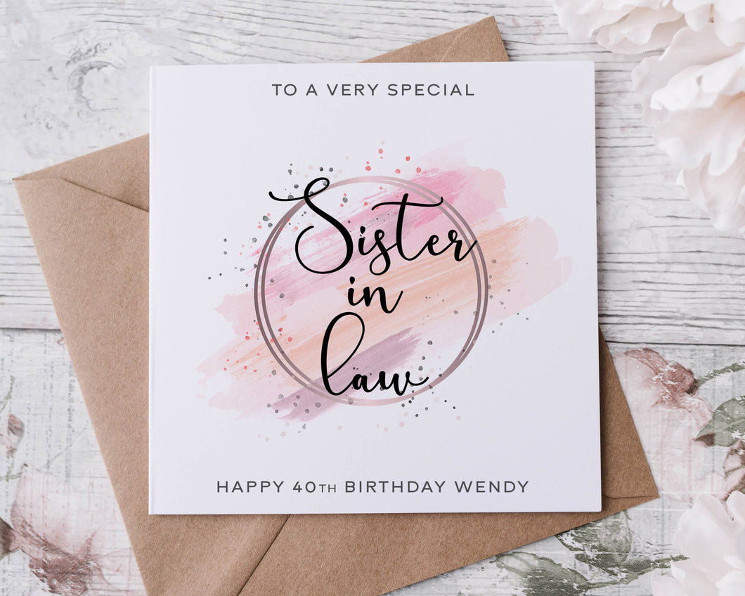 Personalised Special Sister in Law Birthday Card, Happy Birthday, Age Card For Her 30th, 40th, 50th, 60th, 70th, 80th, 90th