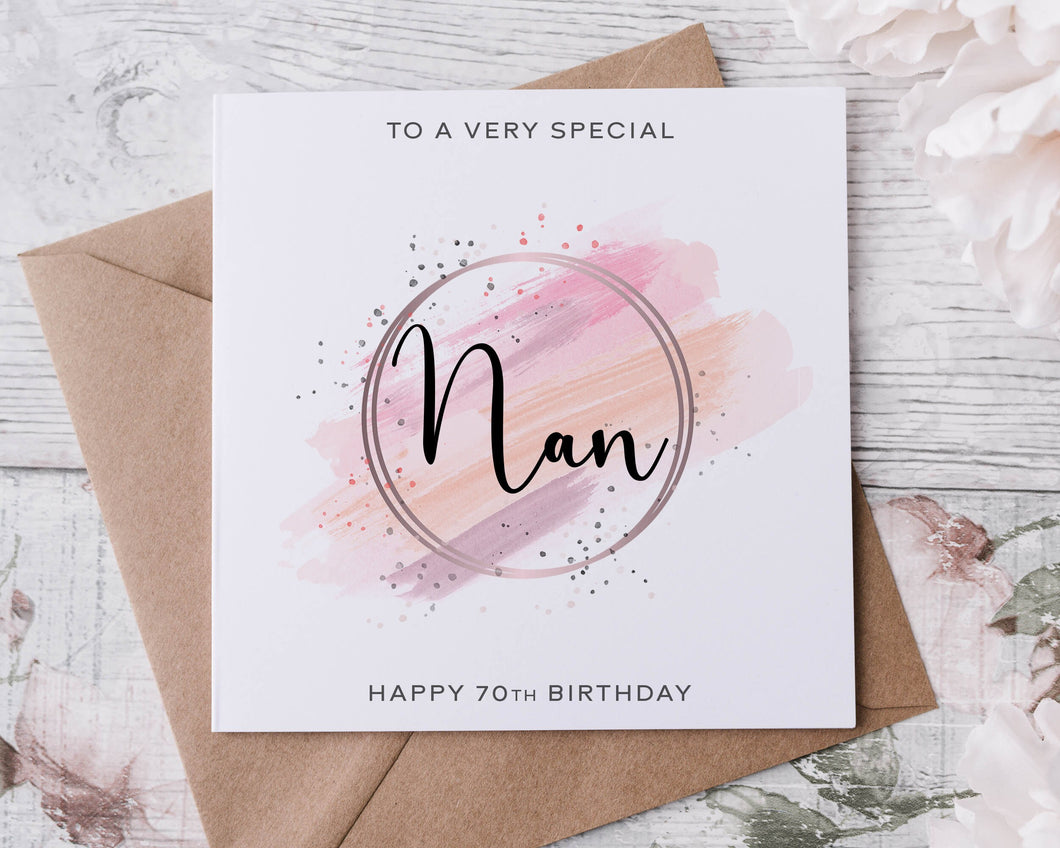 Personalised Nan Birthday Card, Special Relative, Happy Birthday, Age Card For Him 30th, 40th,50th, 60th, 70th, 80th, Any Age Med Or Lrg