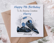 Load image into Gallery viewer, Personalised Son Football Birthday Card Medium or Large card Amazing Son Football Lover Name and Age
