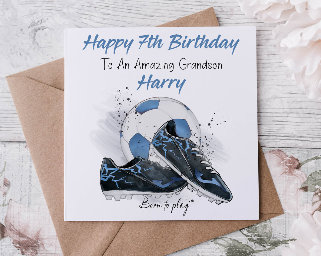 Personalised Grandson Football Birthday Card Medium or Large card Amazing Grandson Football Lover Name and Age