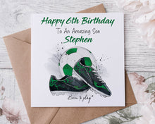 Load image into Gallery viewer, Personalised Son Football Birthday Card Medium or Large card Amazing Son Football Lover Name and Age
