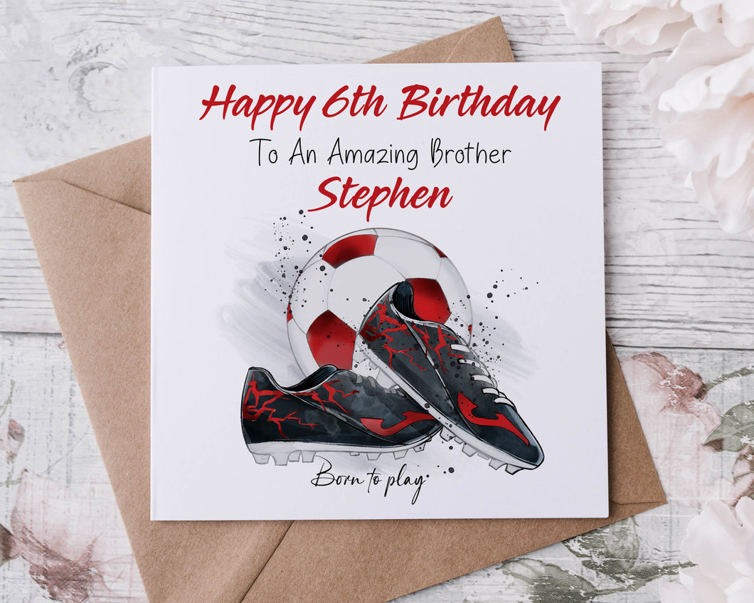 Personalised Brother Football Birthday Card Medium or Large card Amazing Brother Football Lover Name and Age