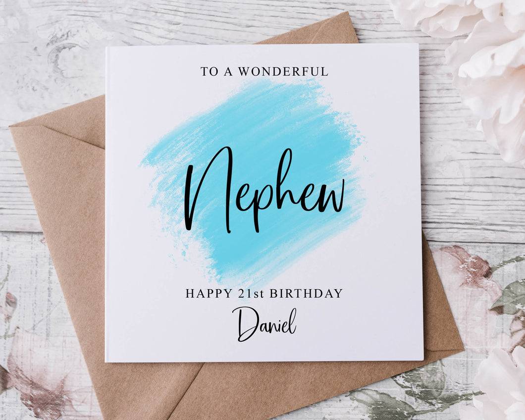 Personalised Nephew Birthday Card, Card for Him Special Nephew with Any Name and Age 16th 18th 21st 30th 40th 50th