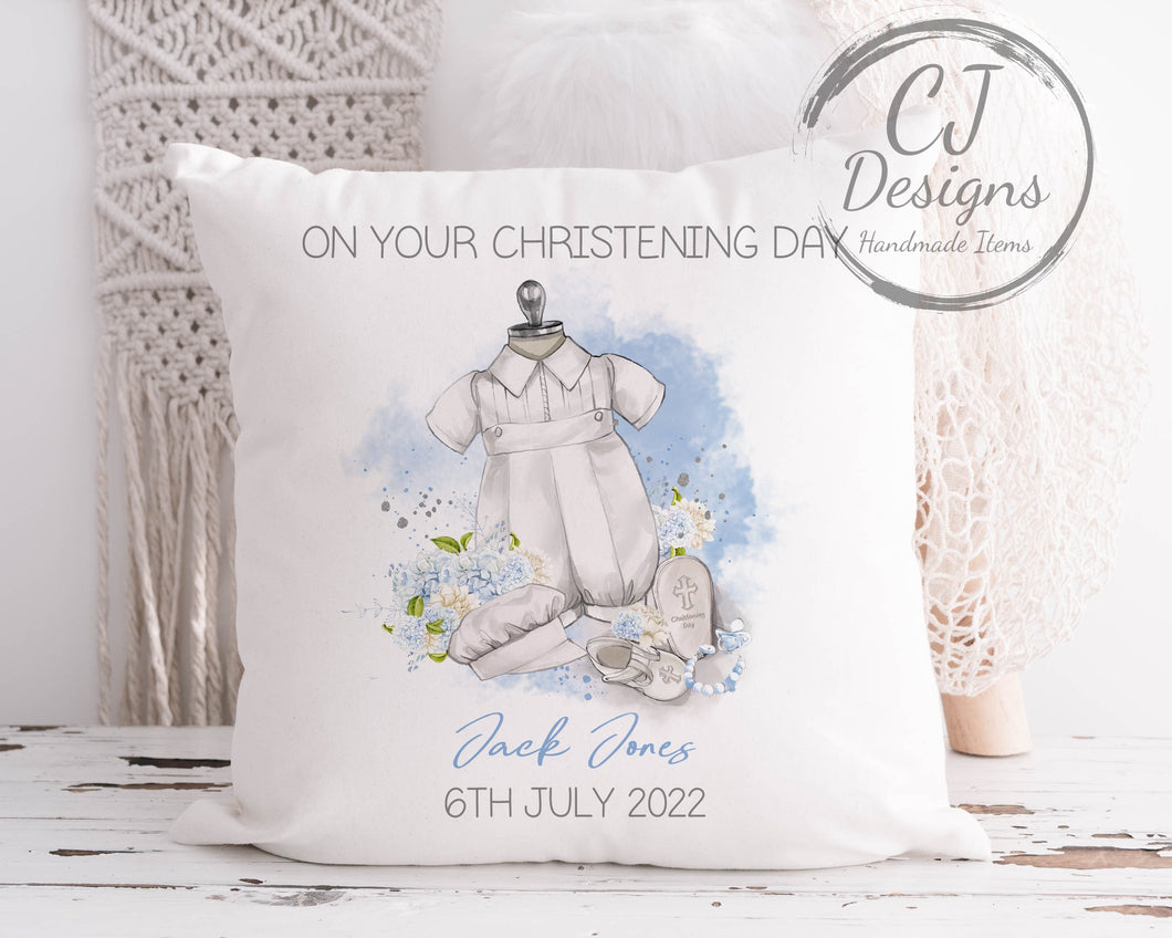 Personalised Boys Christening Cushion, Nursery Decor, Baby Boy Gift,  White Super soft Cushion Cover