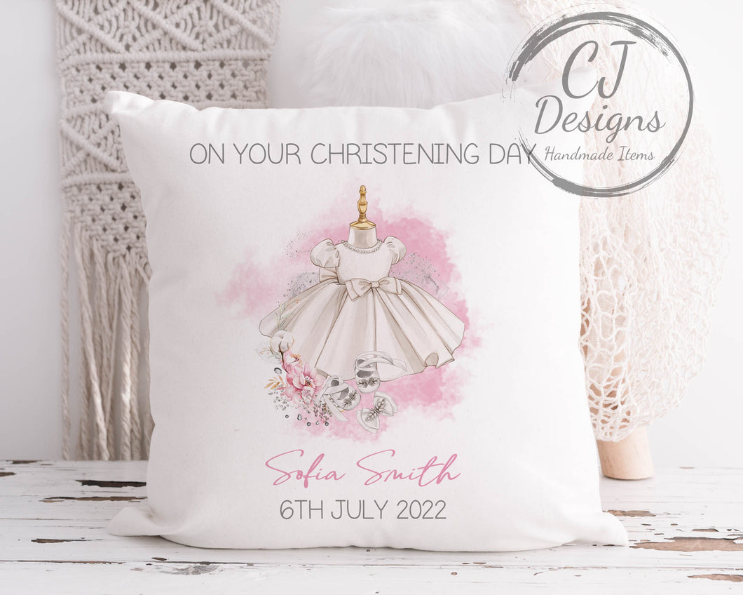 Personalised Girls Christening Cushion, Nursery Decor, Baby Girl Gift, White Super soft Cushion Cover
