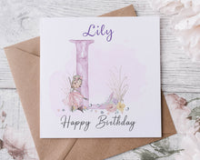 Load image into Gallery viewer, Personalised Ballerina Birthday Card Initial with Name, Girls Ballet
