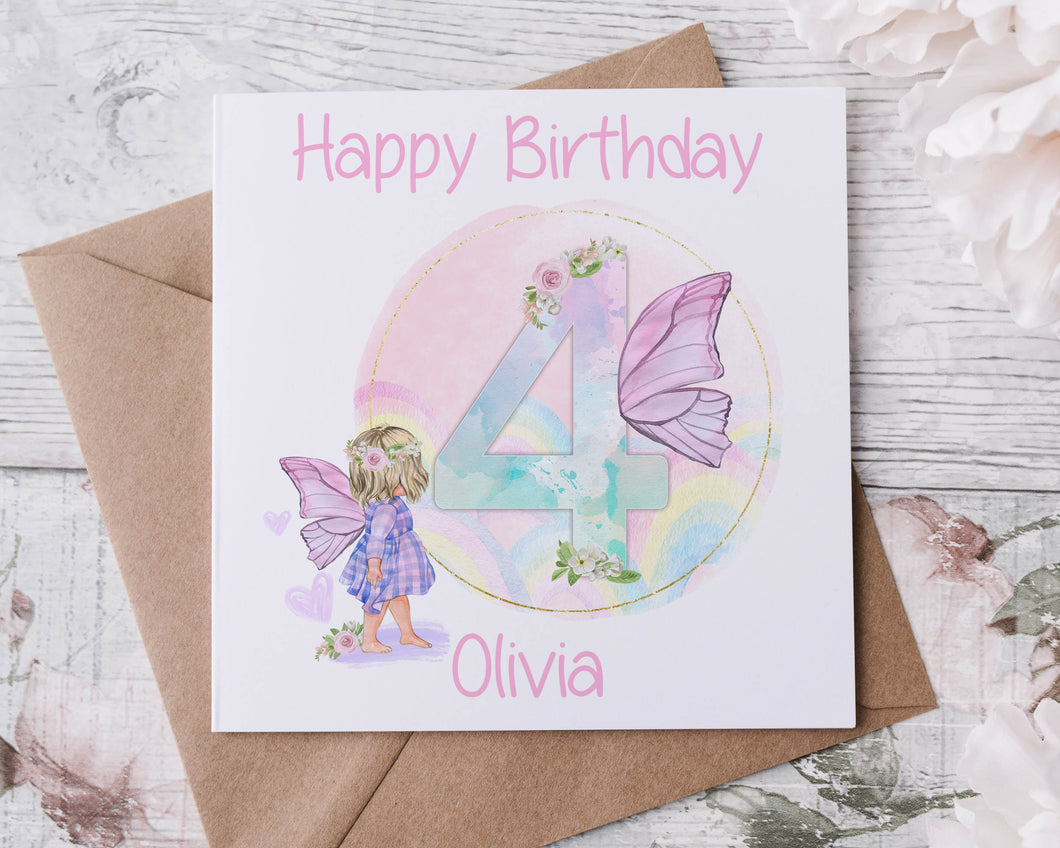 Personalised 4th Birthday Card Fairy Girl 1st, 2nd, 3rd, 4th, 5th, 6th 7th, 8th, 9th