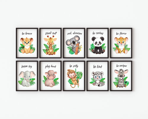 Cute Safari Animal Prints Baby Boy Girl Jungle Nursery Bedroom Decor Wall Art A5 A4 A3 Sets YOU CHOOSE Neutral Prints Inspiring Quotes