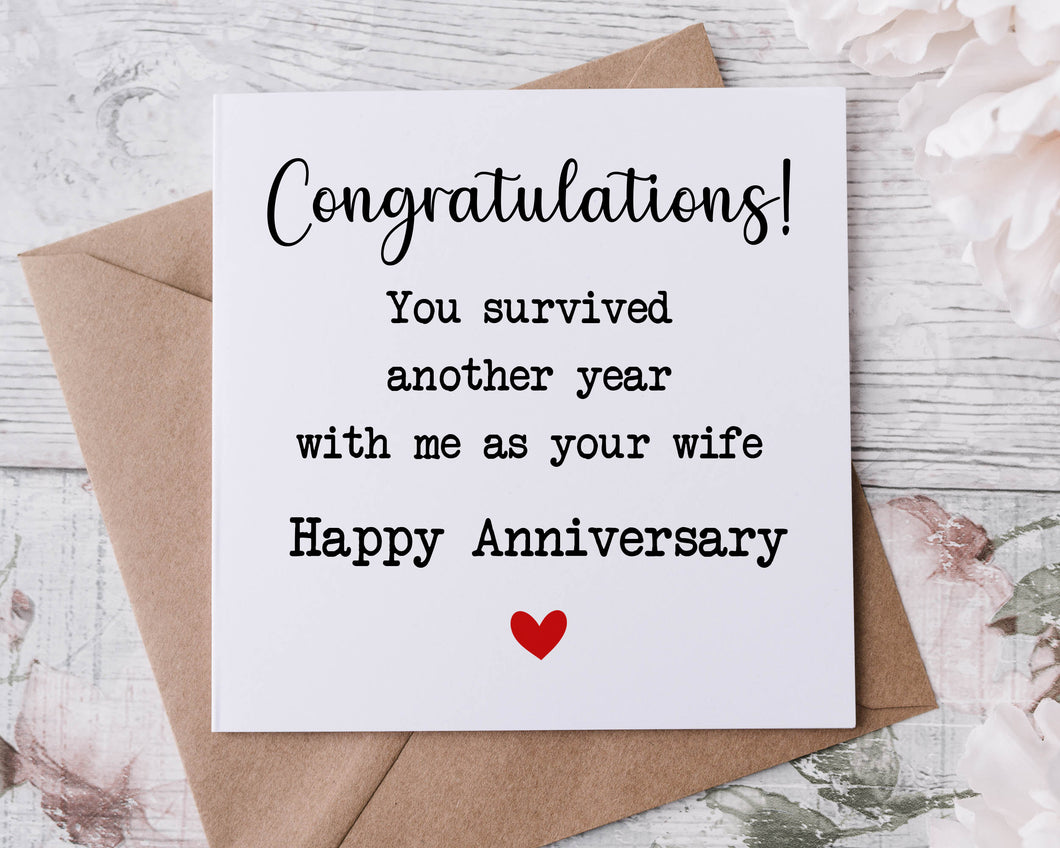 Funny Anniversary Card for Husaband/ Wife 365 Days You Survived Another Year